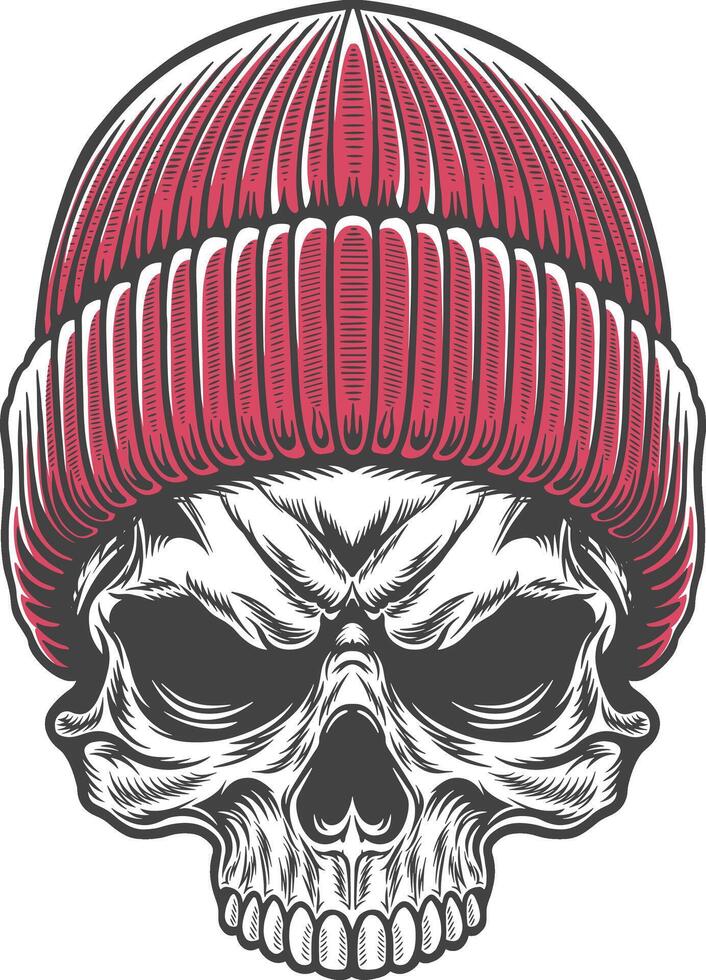 Skull wearing a knitted hat vector