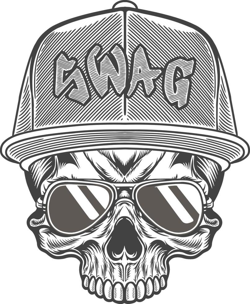 Skull wearing a hat and sunglasses with the word swag vector