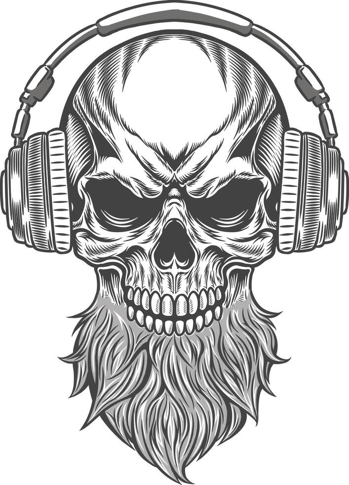 Skull with headphones and beard in vintage style vector