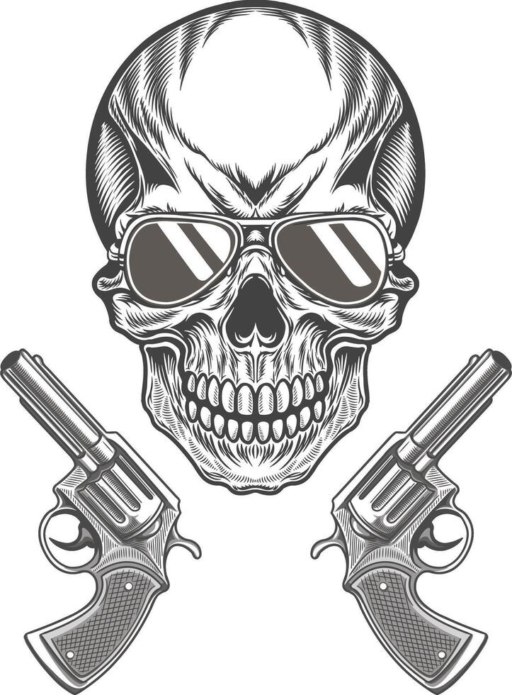 Skull with guns and sunglasses on a white background vector