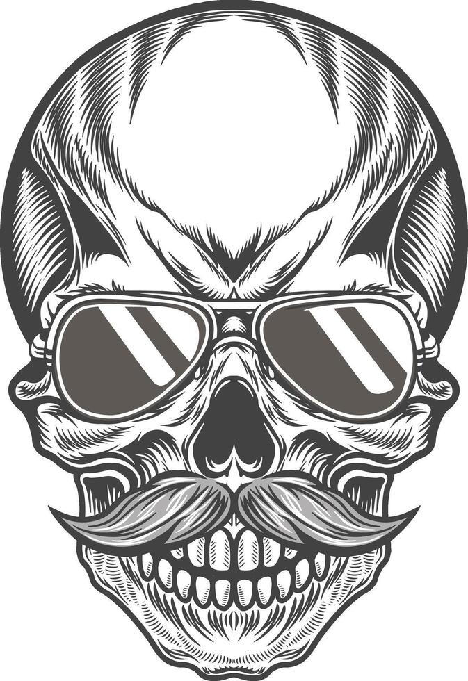 Skull with sunglasses and mustache illustration vector