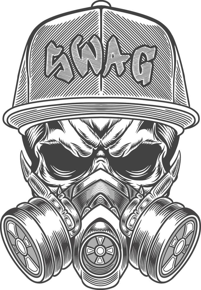Skull in a gas mask with the word swag vector