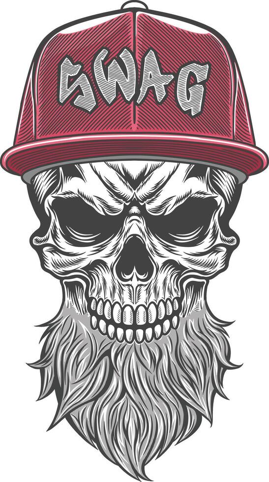 Skull with beard and cap in a red hat vector