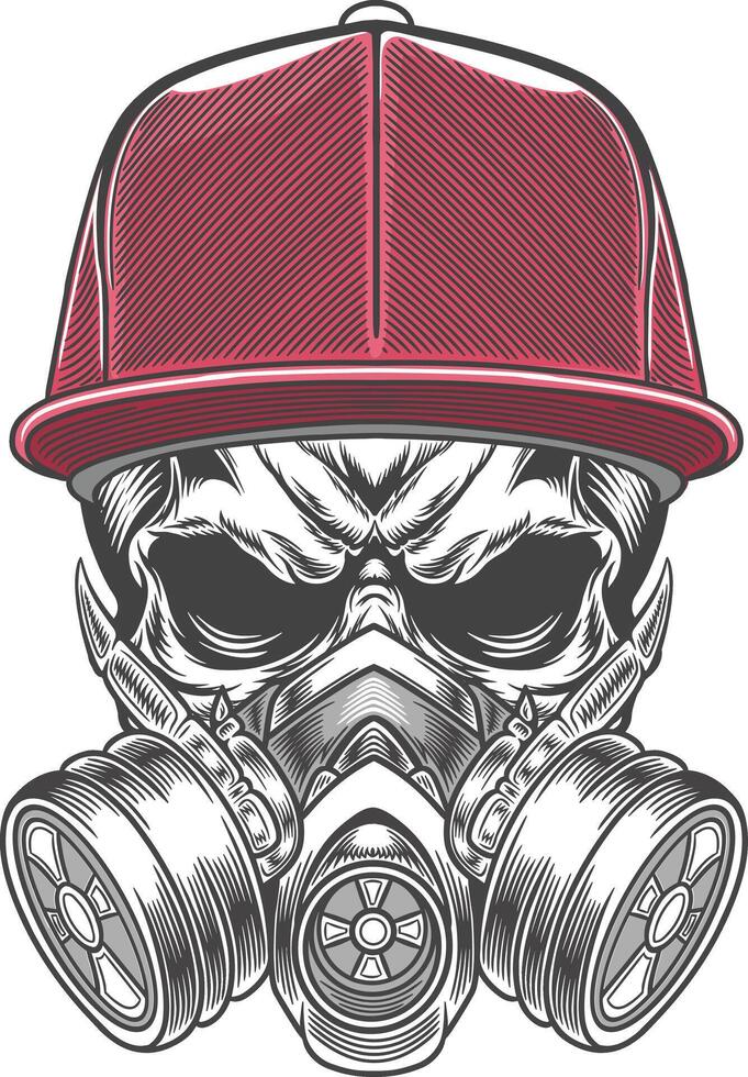Skull in a gas mask with a cap vector