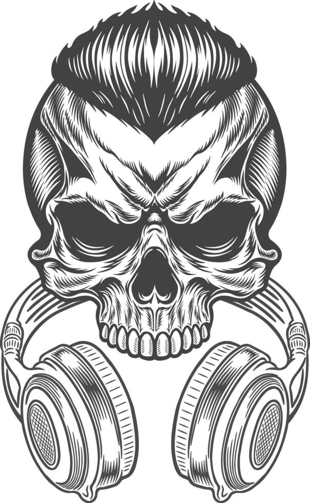 Skull with headphones on his head vector