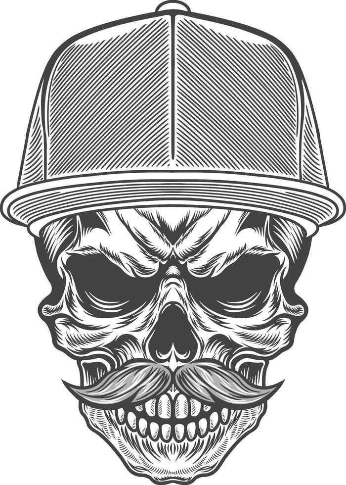 Skull with a mustache and hat vector