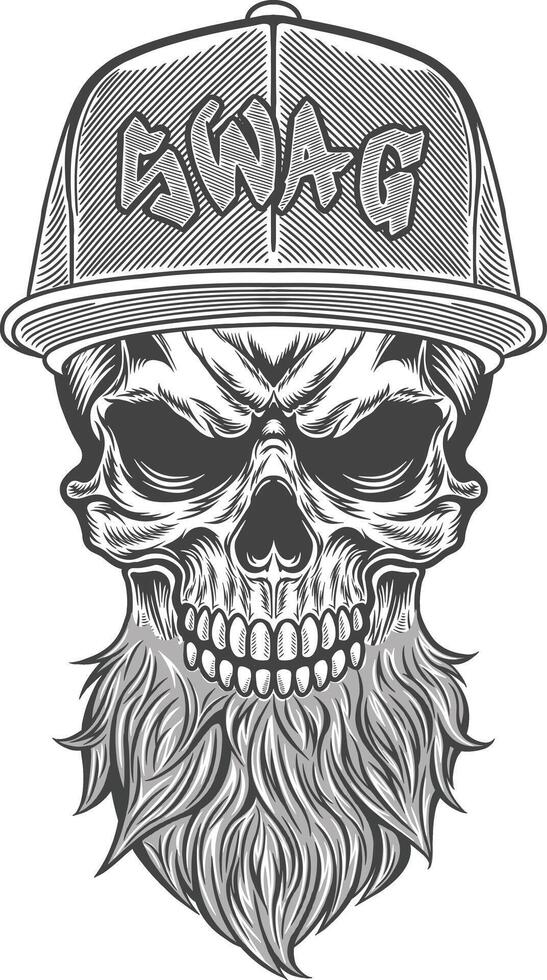 Skull with beard and cap in vintage style vector