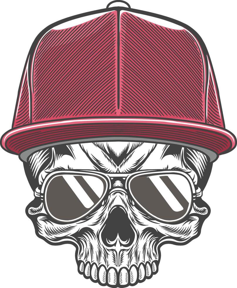Skull wearing a red baseball cap and sunglasses vector