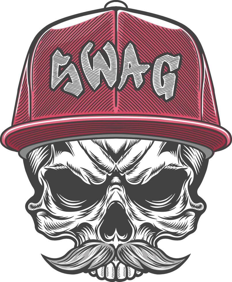 Skull with a mustache and a red cap vector