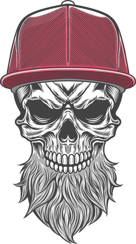 Skull with beard and cap in red vector
