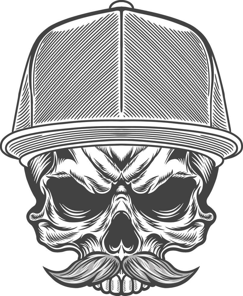 Skull with a hat and mustache vector