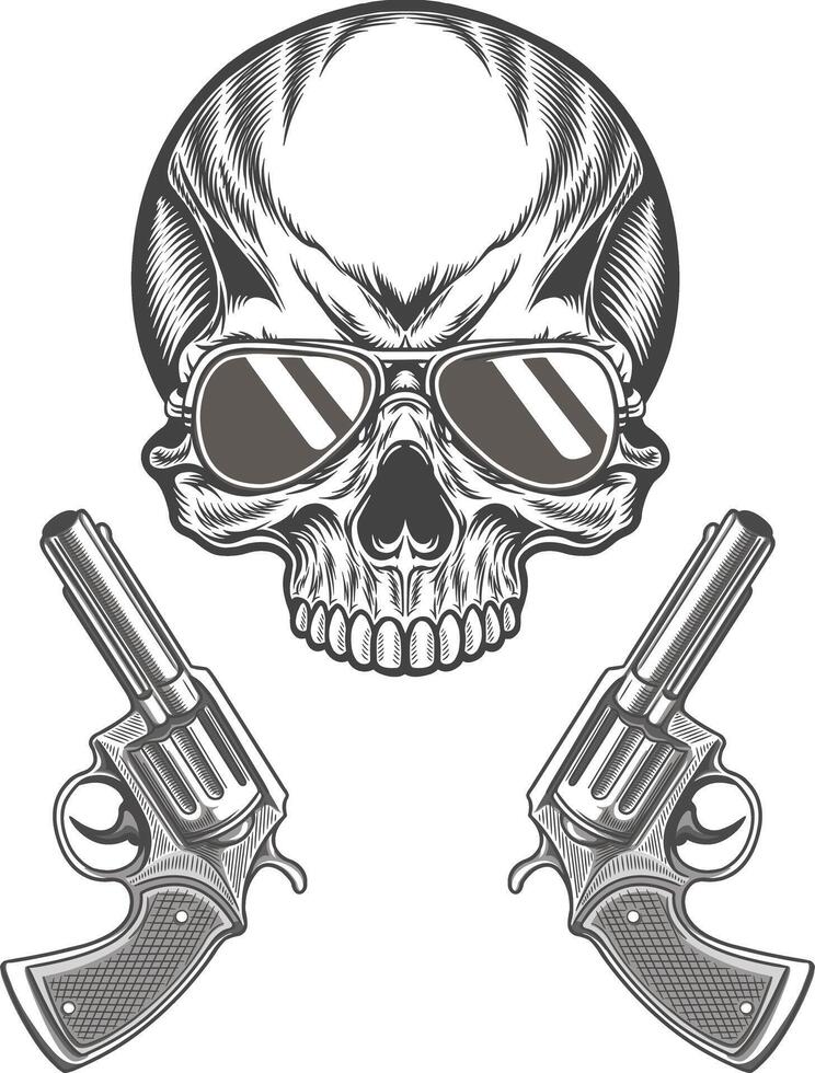 Skull with guns and sunglasses illustration vector