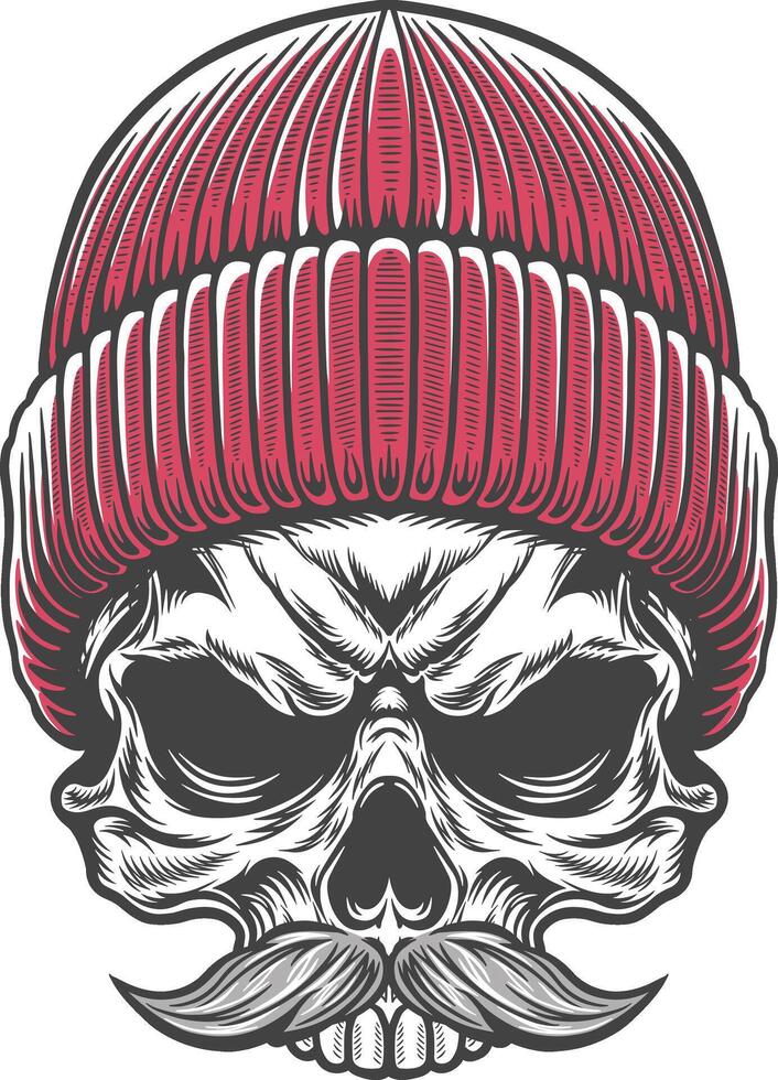 Skull with a moustache and a knitted cap vector
