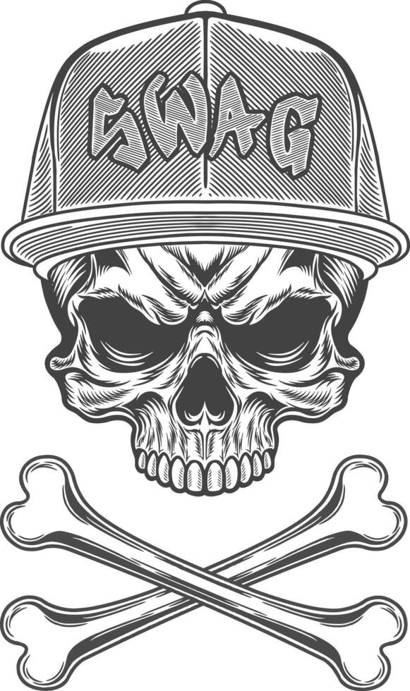 Skull with hat and crossbones illustration vector