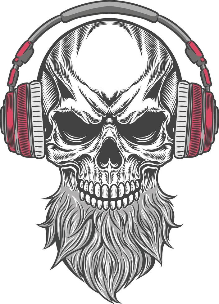 Skull with beard and headphones vector