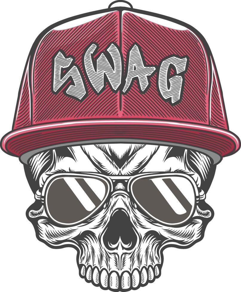 Skull wearing a red cap and sunglasses vector