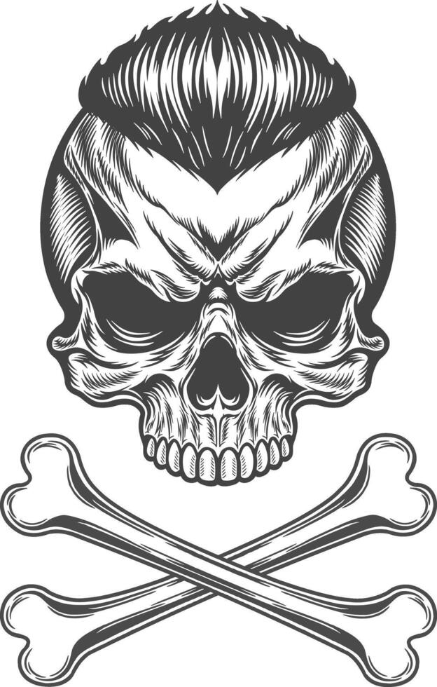 Skull with mohawk and crossbones vector