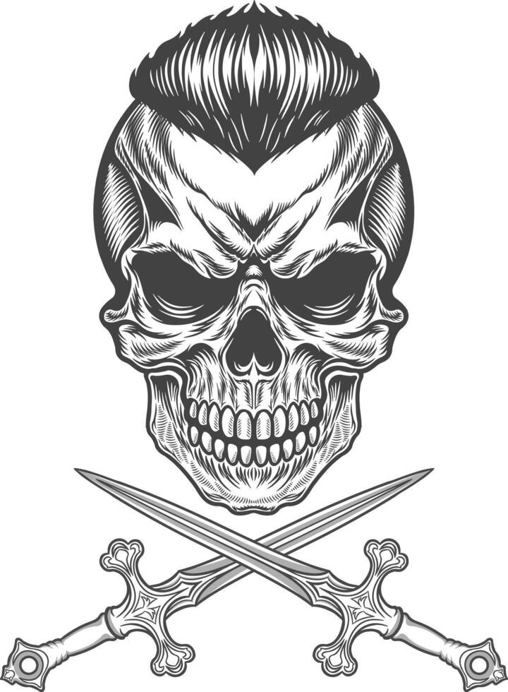 Skull with mohawk and swords illustration vector