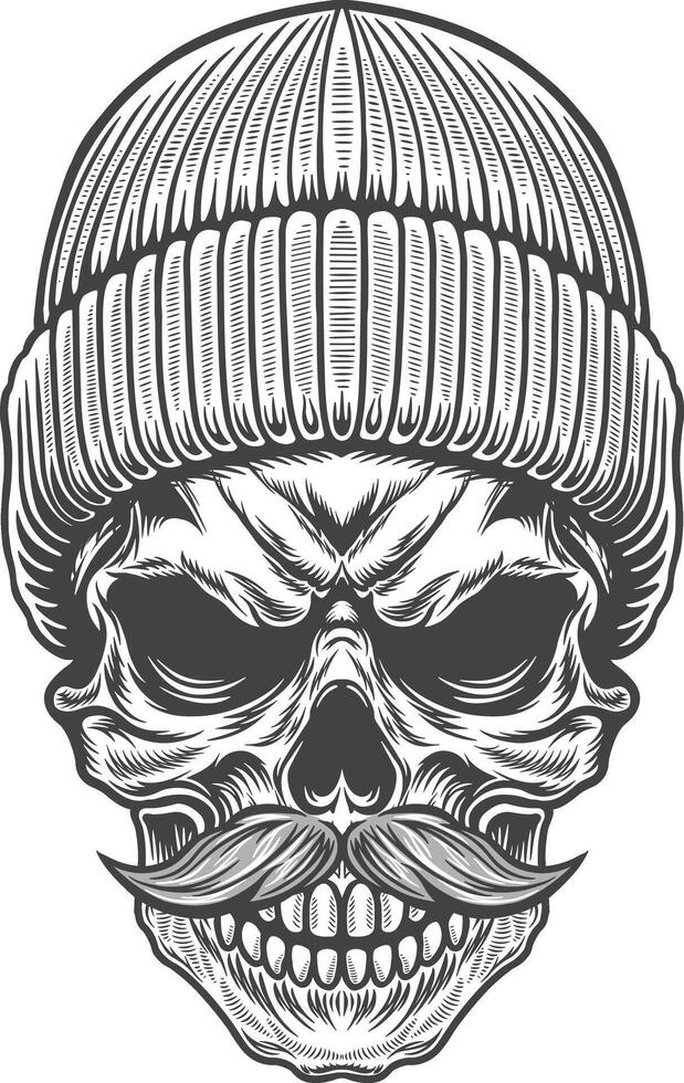Skull with a moustache and hat illustration vector
