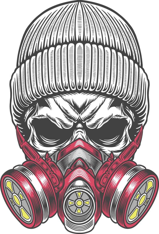 Skull wearing gas mask vector