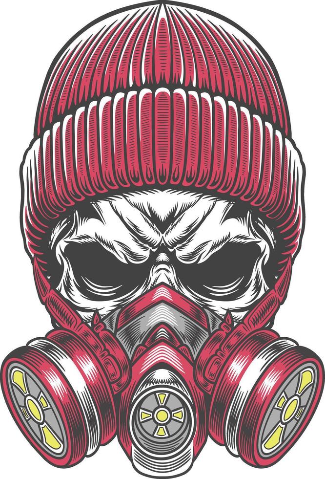 Skull wearing gas mask illustration vector