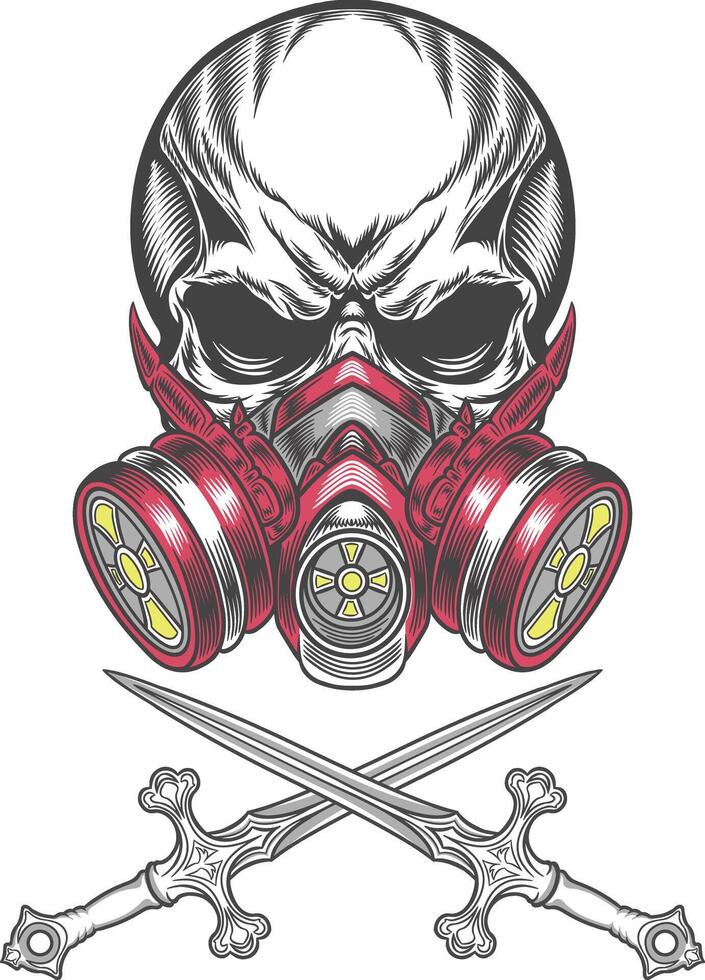 Skull with gas mask and swords vector