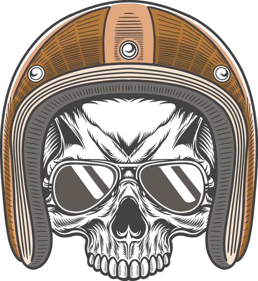 Skull wearing a motorcycle helmet and sunglasses vector