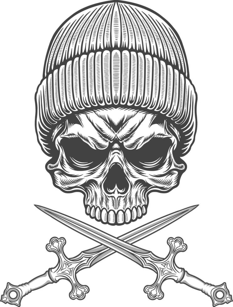 Skull with two crossed swords illustration vector