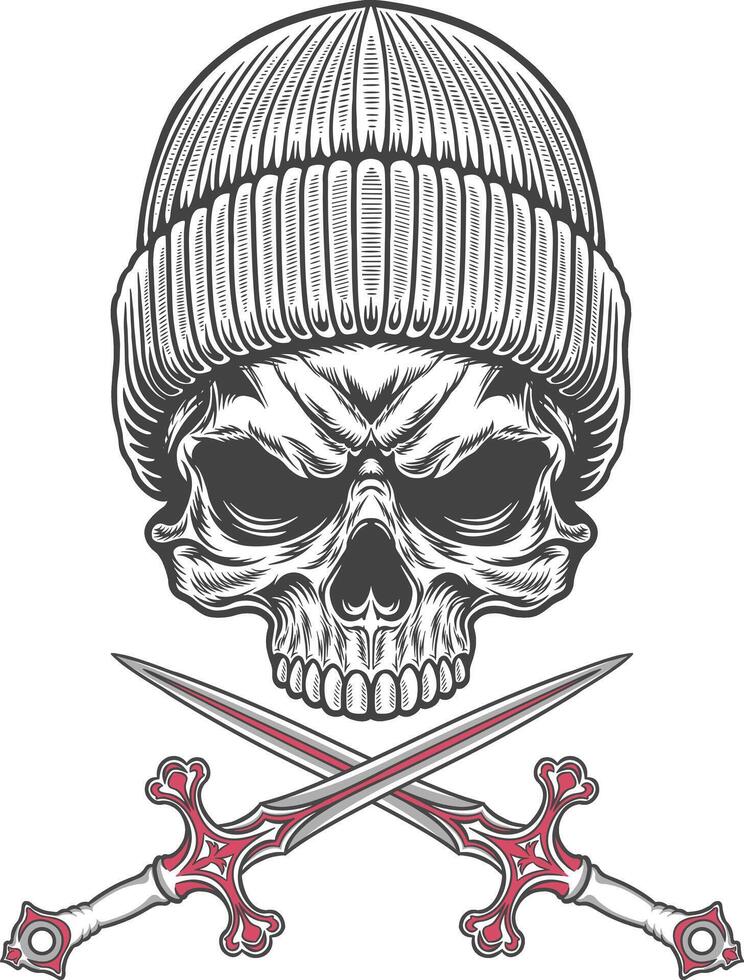 Skull with two swords vector