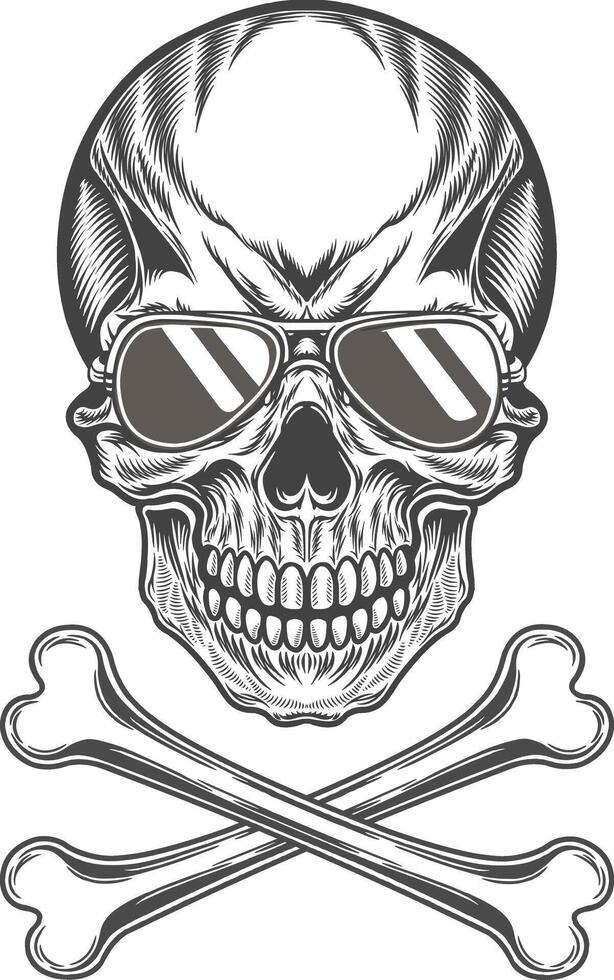 Skull with sunglasses and crossbones illustration vector