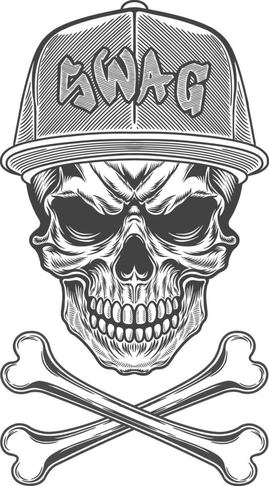 Skull with hat and crossbones in a baseball cap vector