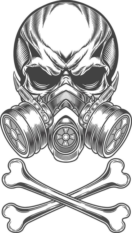 Skull with gas mask and crossbones vector
