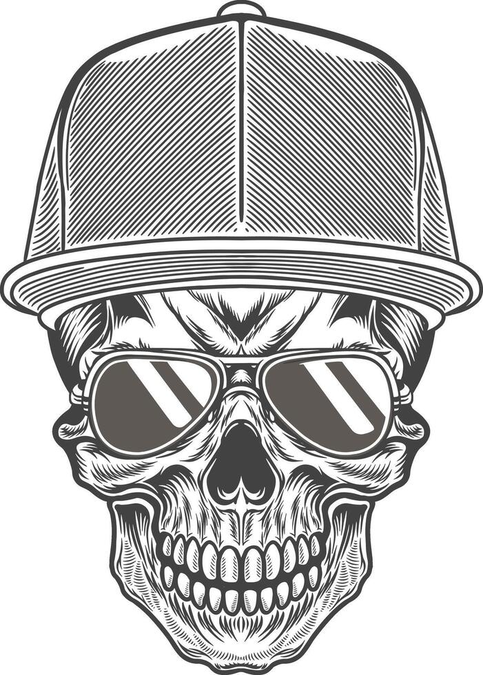 Skull wearing a cap and sunglasses vector