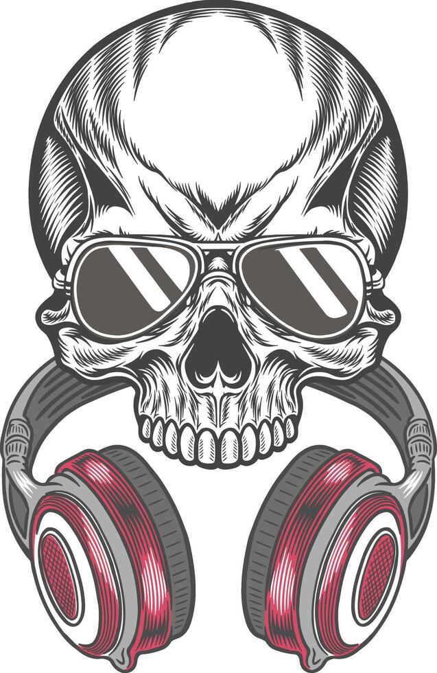 Skull with headphones and sunglasses vector