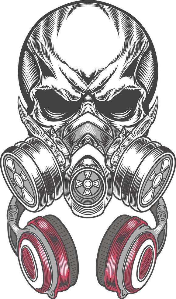 Skull with headphones and gas mask vector