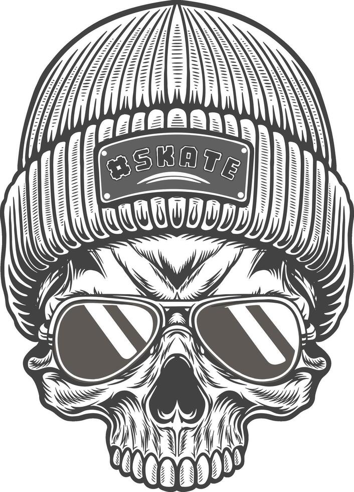 Skull wearing a beanie and sunglasses vector