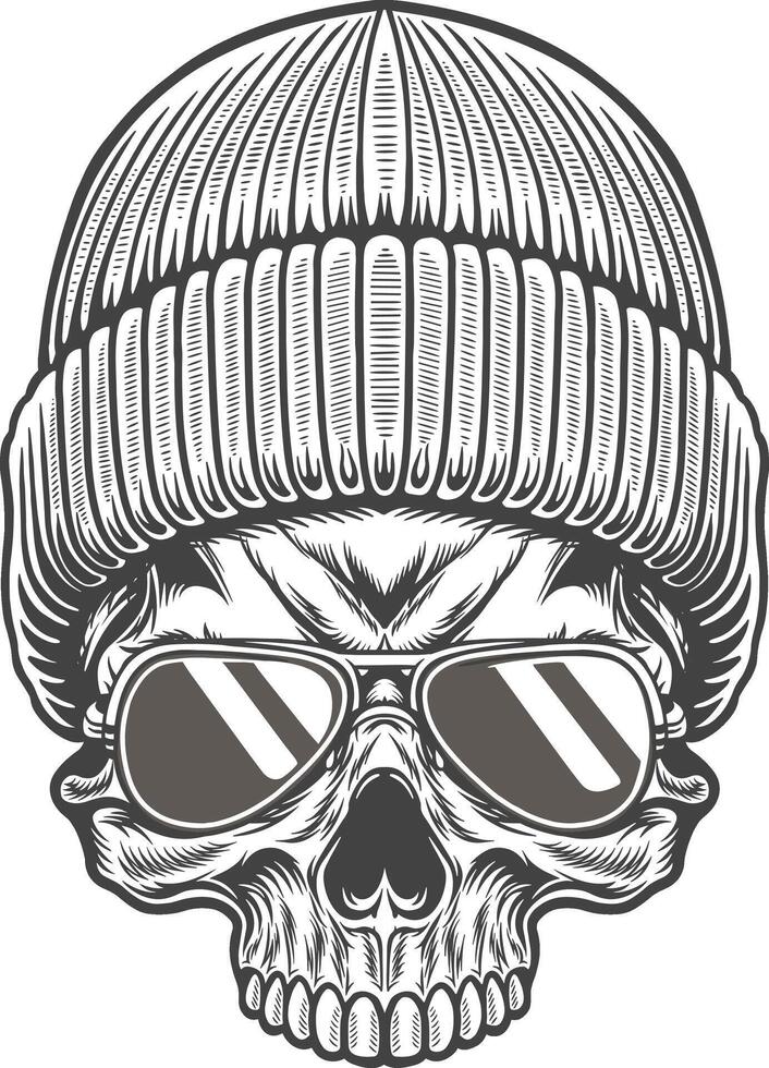 Skull wearing a knitted hat and sunglasses vector