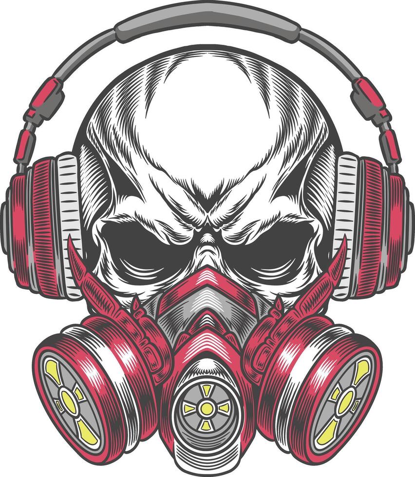 Skull with headphones and gas mask illustration vector