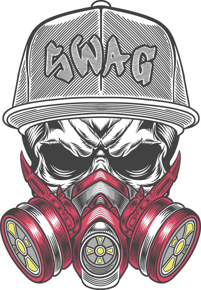 Skull wearing a gas mask and cap with the word swag vector