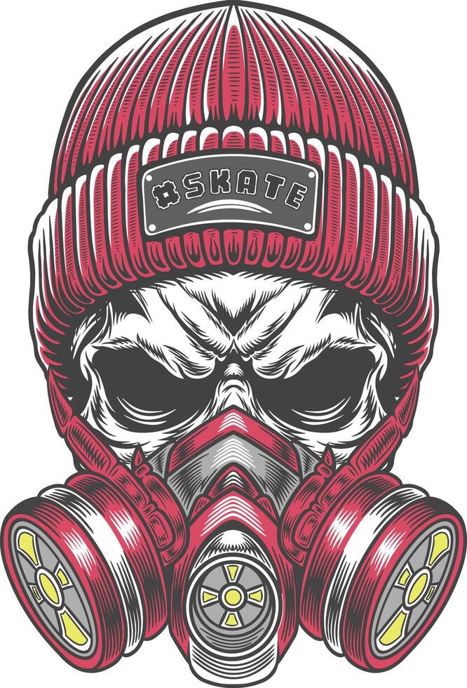 Skateboarder skull with gas mask vector