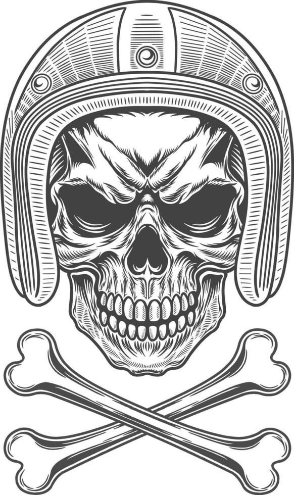 Skull in a helmet with crossed bones and a skull vector