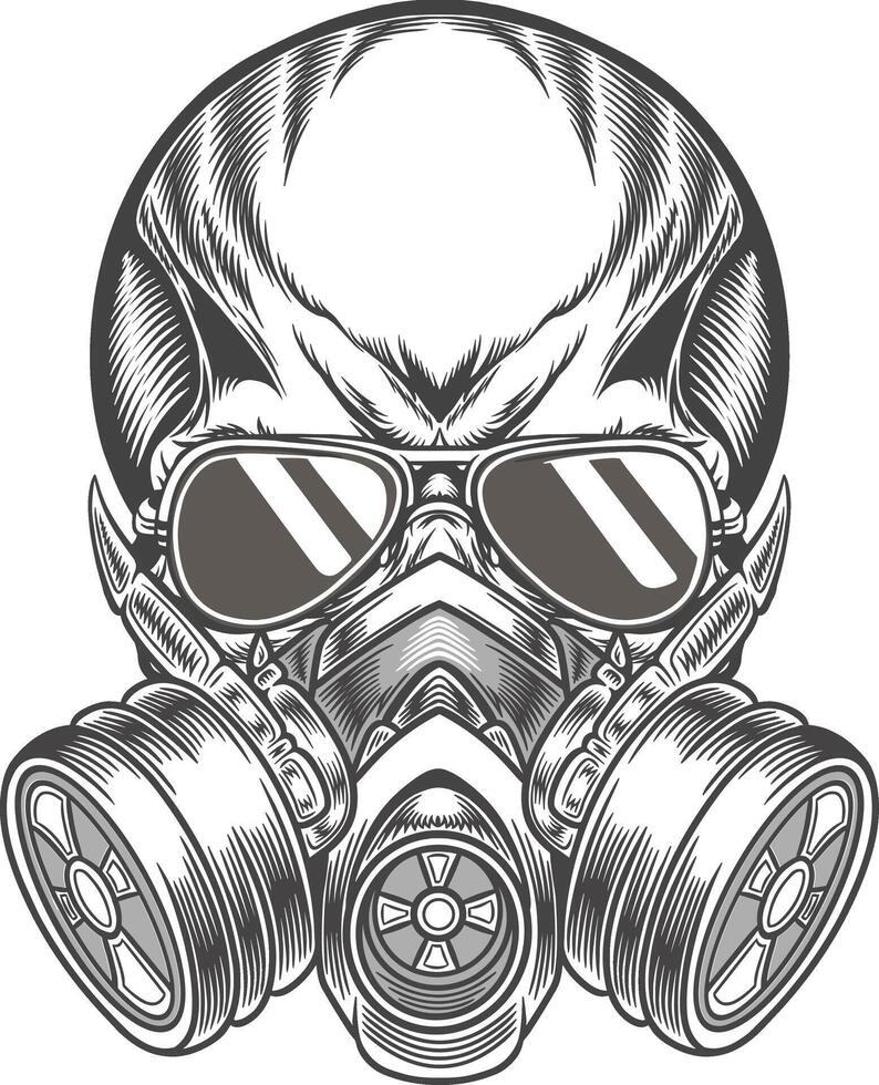 Skull with gas mask and sunglasses illustration vector