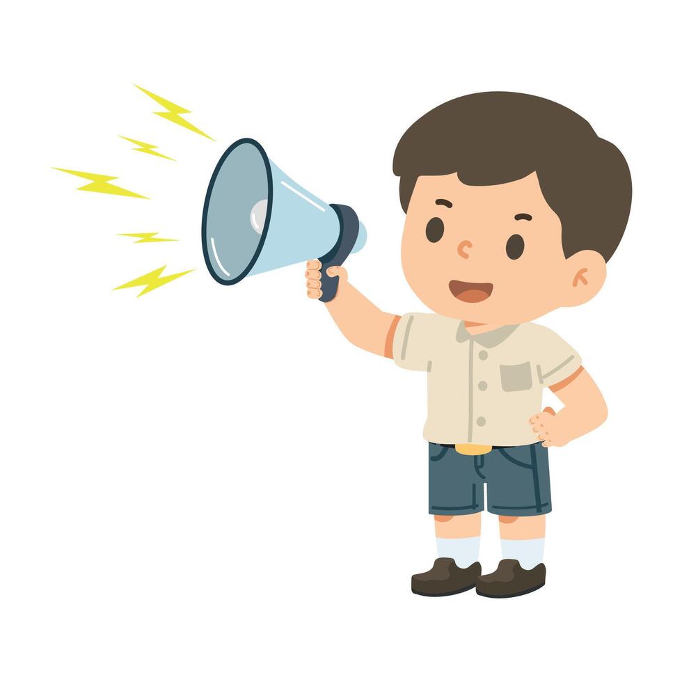Cheerful Boy Using Megaphone vector