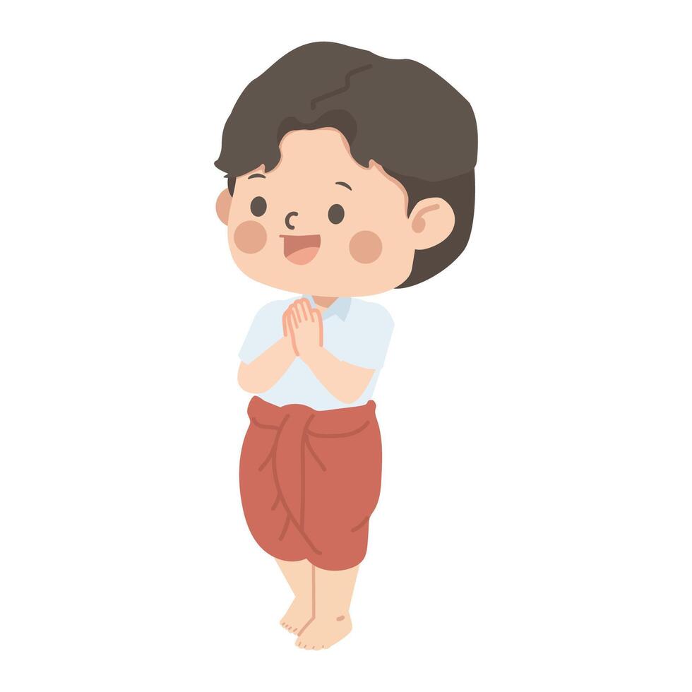 Playful Thai Boy Dancing with Sawasdee Greeting vector