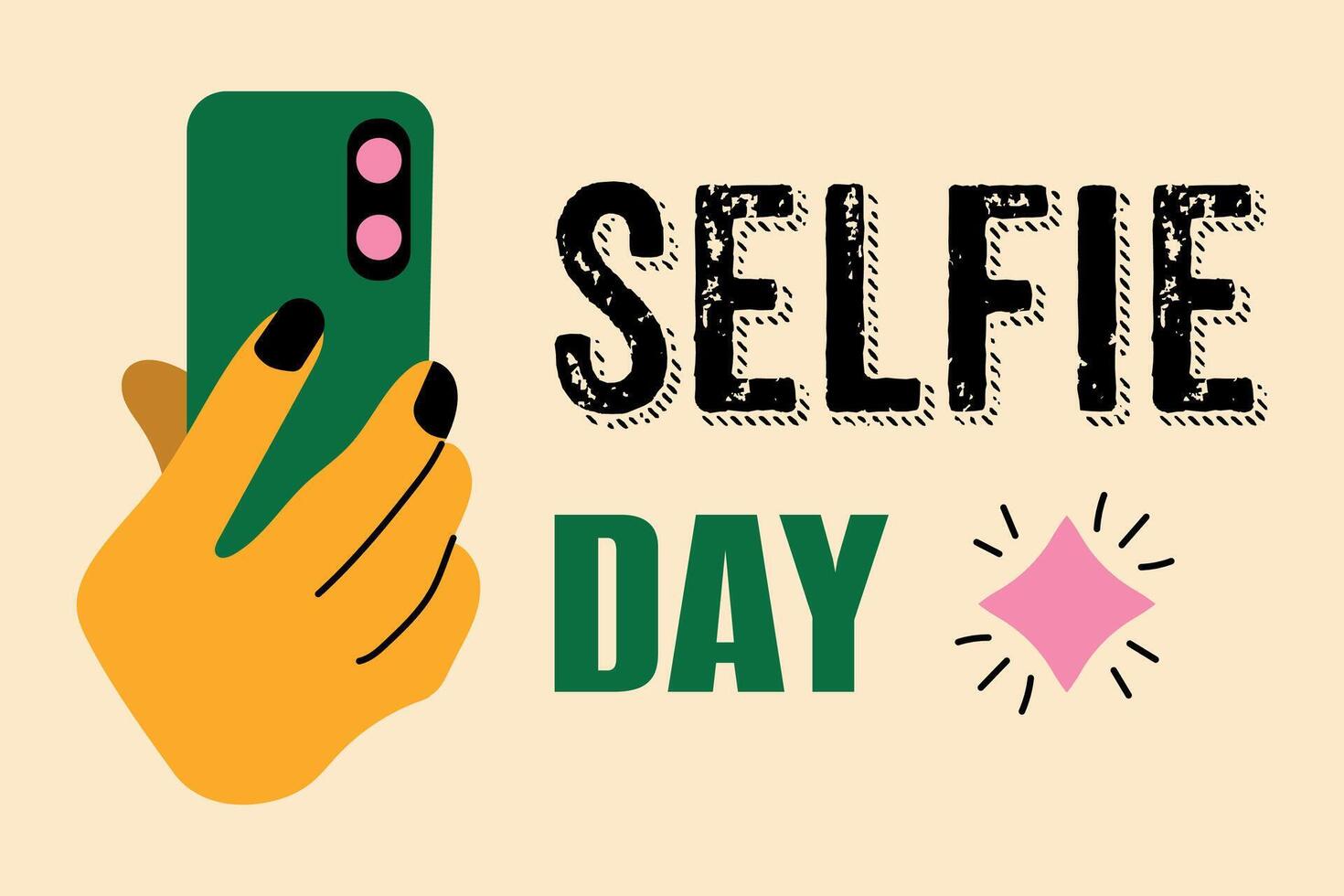 Selfie Day Celebration Illustration with Smartphone. Hand holding a smartphone. Symbolizing social media trends and digital communication vector