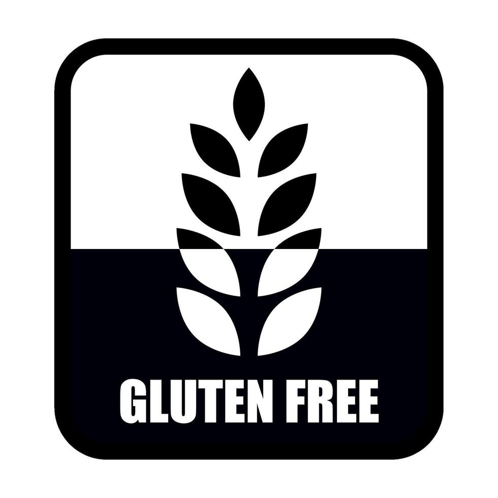 Gluten free food stamp, emblem. Black and white illustration of a gluten free. Square composition with wheat. vector