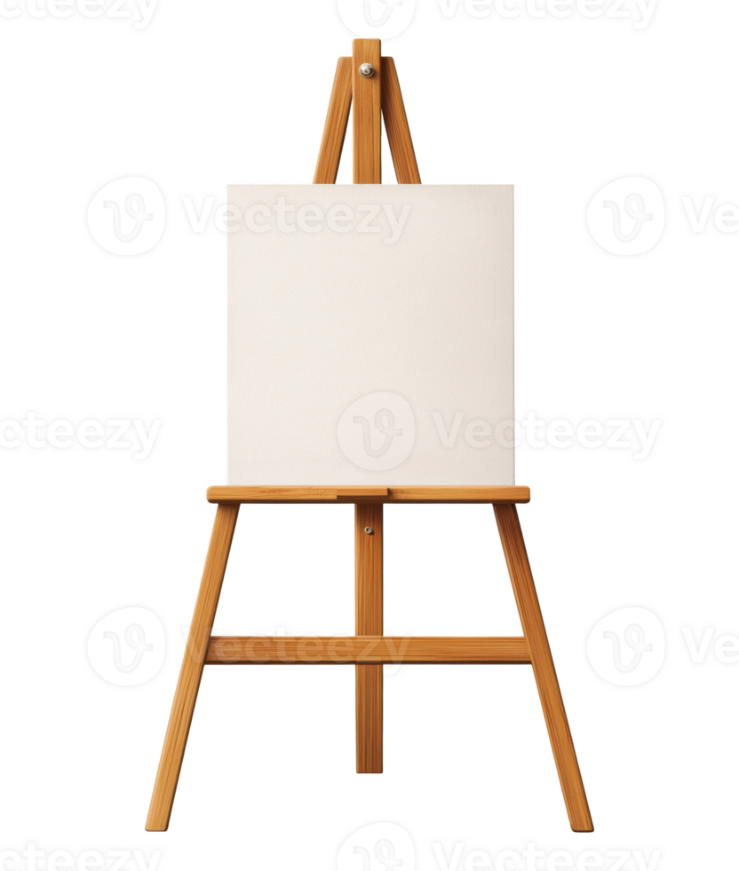 Wooden easel with a white canvas isolated on transparent background png