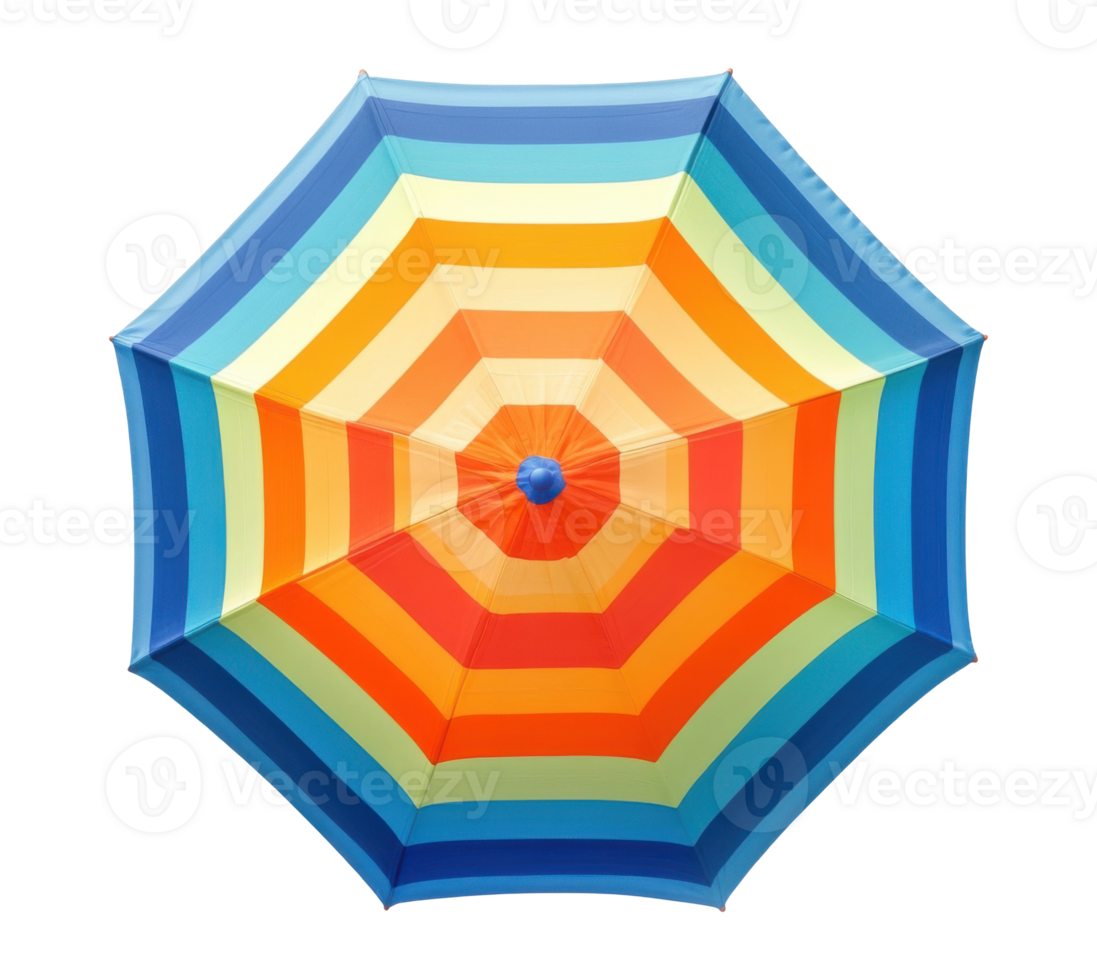 Striped blue-orange umbrella isolated on transparent background, top view png