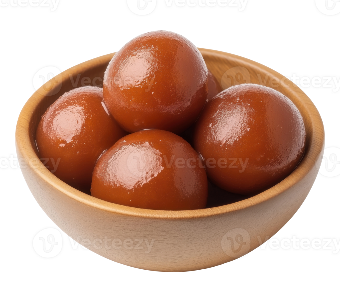 Bowl of gulab jamun, isolated on a transparent background png