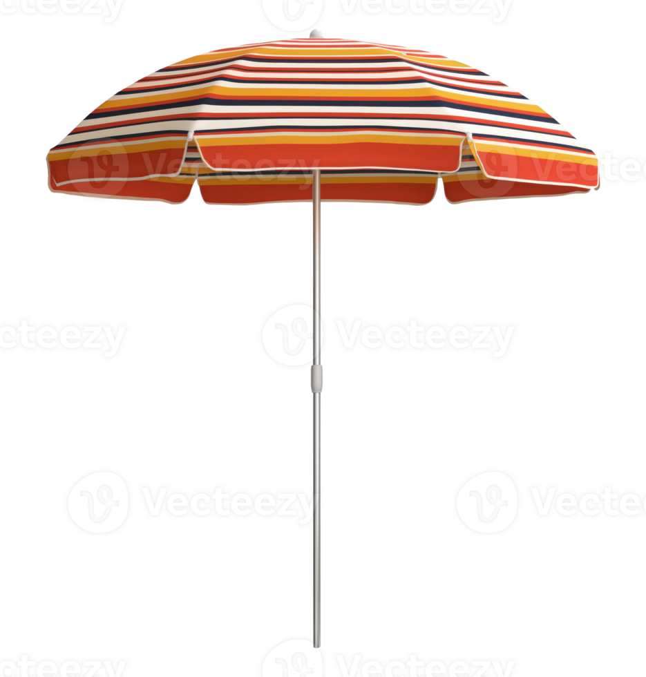 Opened striped beach umbrella isolated on transparent background png